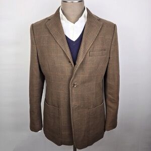 EDDIE BAUER- Sports Coat Mens M Soft Houndstooth Plaid Brown Jacket+ Measurement